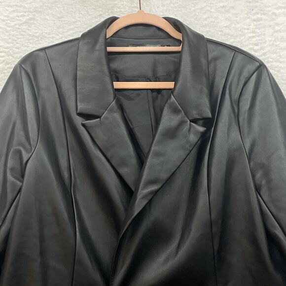 Missguided Jacket Womens 8 Black Faux Leather Longline Two Button Lined Blazer - Picture 4 of 10